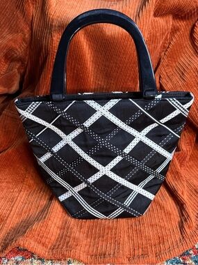 Talbots Black and White Crosshatch Top-Handle Tote